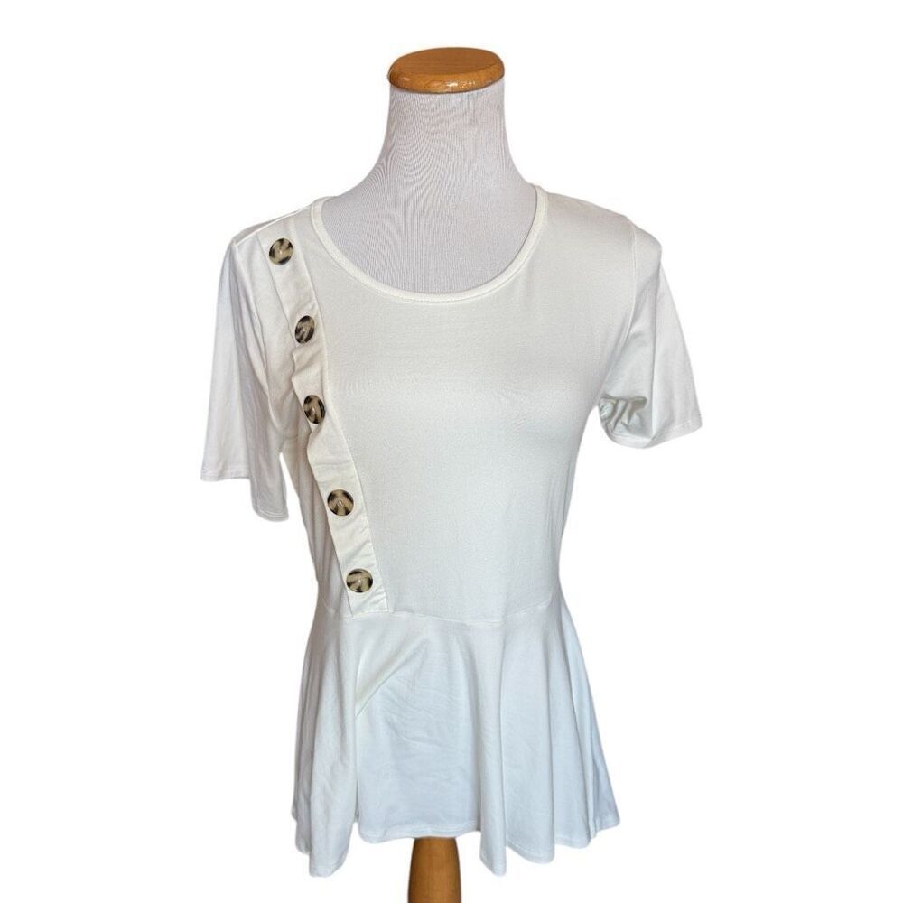 Womens Andree by Unit Chunky Button Detail Cream Peplum Top Blouse - Sz M